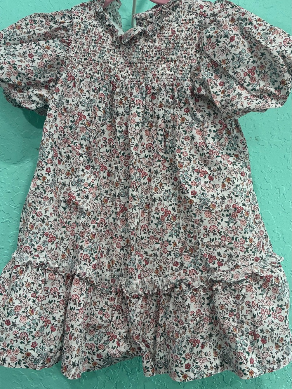 Janie and Jack Floral Smocked Puff Sleeve Dress 4 girls